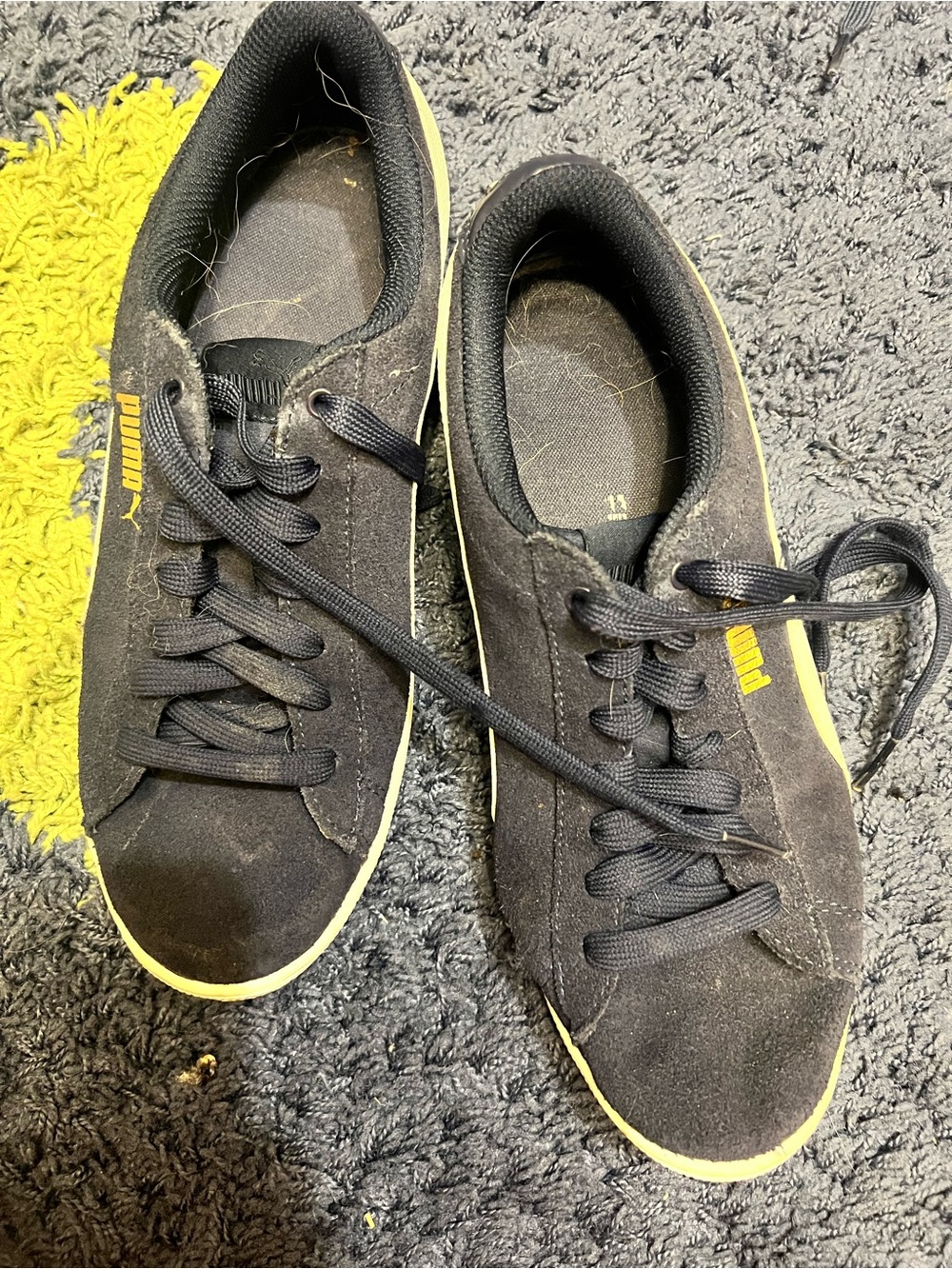 PUMA Women’s Black Suede Low-Top Sneakers with Yellow Accents